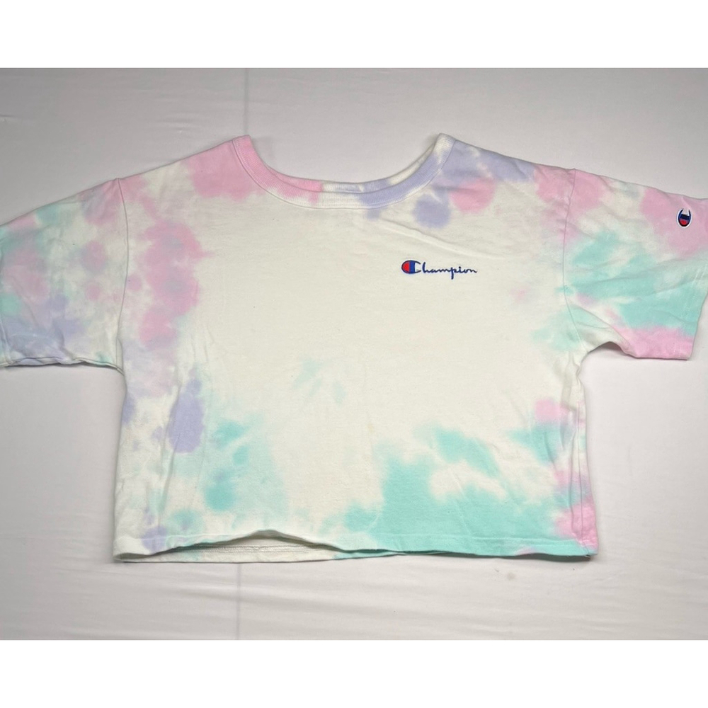 Champion Crop Top Shirt Women’s Size Small Tie Dye Blue Pink White